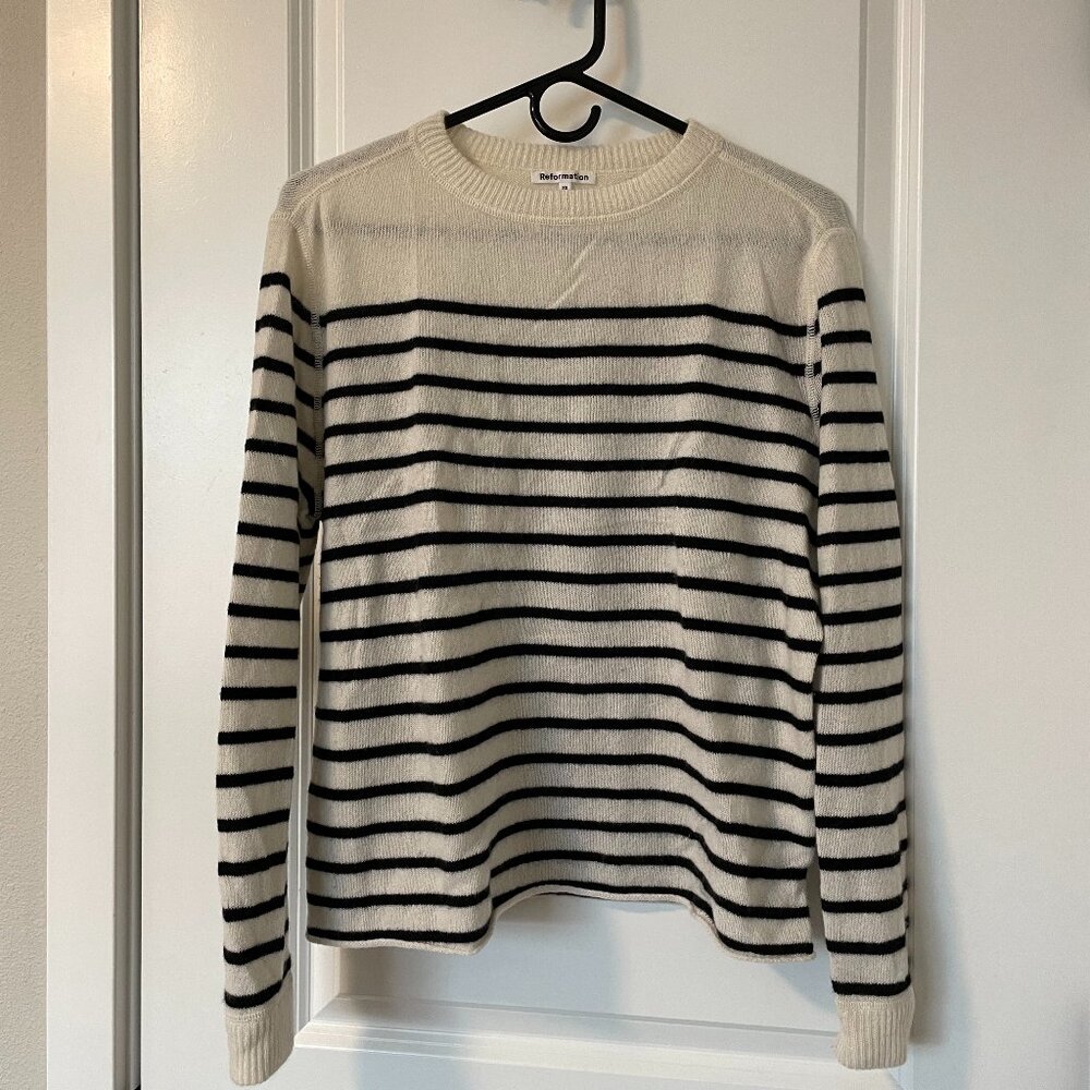 REFORMATION Cashmere Black and White Striped Sweater Size XS